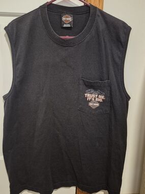 Harley-Davidson Black Sleeveless Pocket Tee with Orange Accent